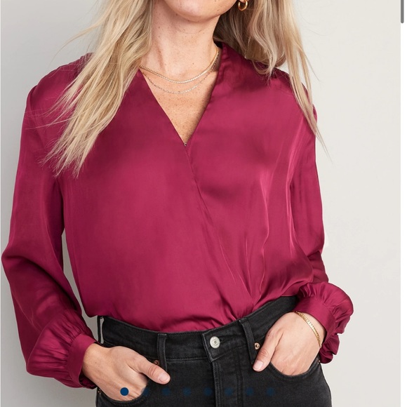 Old Navy Cross-Front Satin Long-Sleeve Blouse - Picture 1 of 7